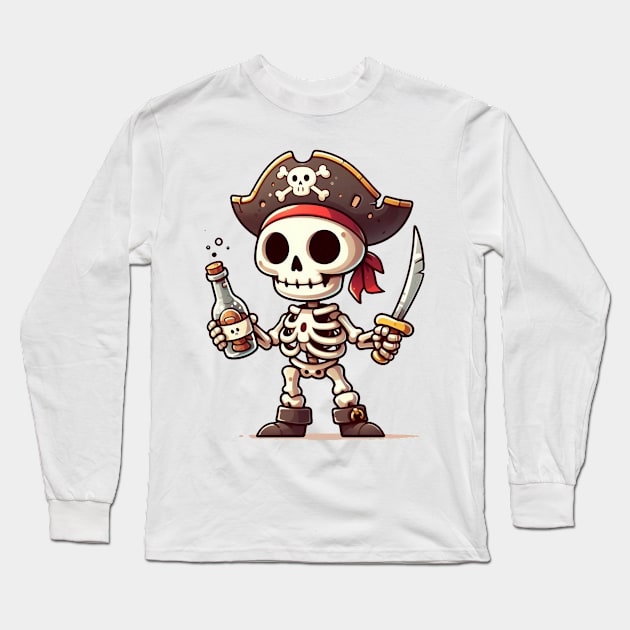 Cute Pirate Skeleton Long Sleeve T-Shirt by Dmytro